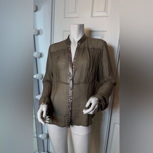 💯Silk Chic Sheer Button-Up Blouse in Tan